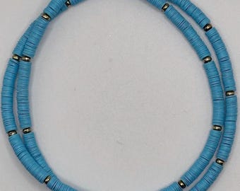 22" blue heishi with gold accent necklace