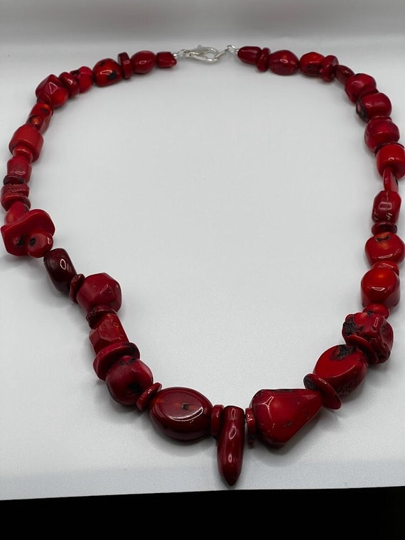 26" red bamboo coral necklace