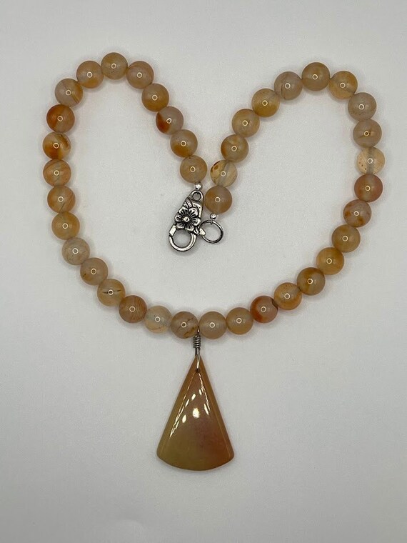 17" red agate triangle drop beaded necklace