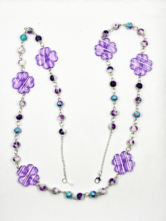 38" purple flower necklace