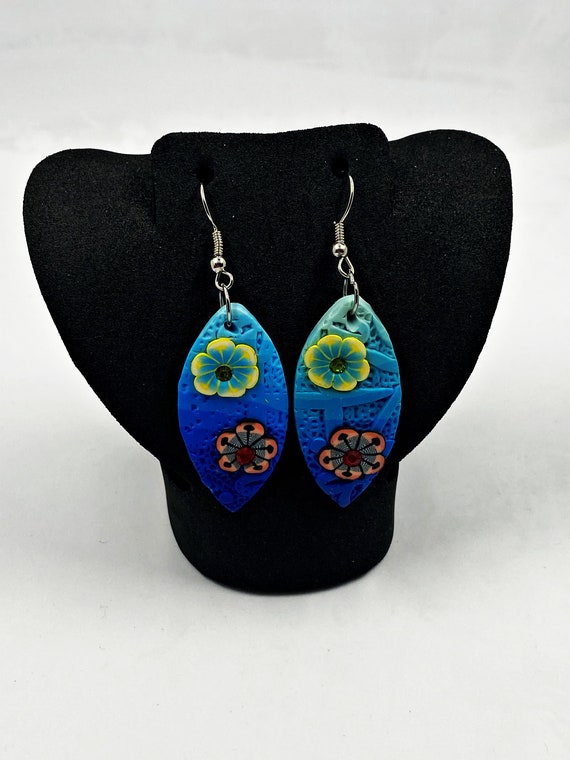 Shades of blue clay dangle drop earrings