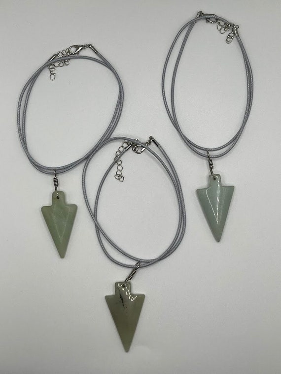 Green aventurine arrowhead pendant on gray cord (3 options)