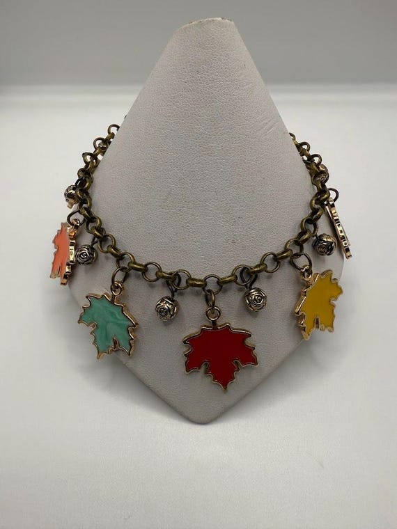 9" enamel leaf charm bracelet