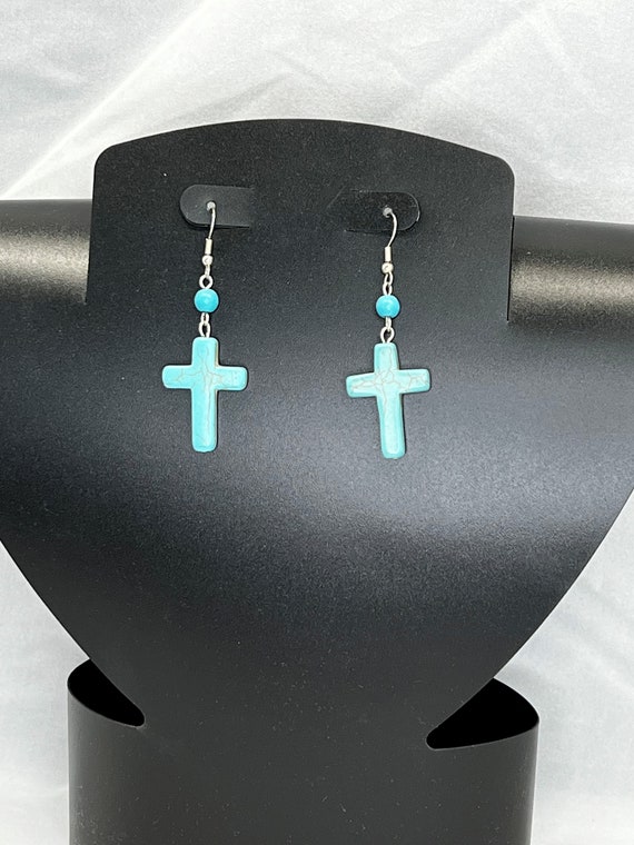 Howlite cross earrings