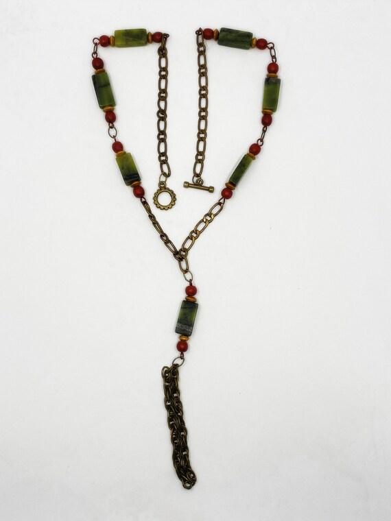 21" serpentine and wood necklace