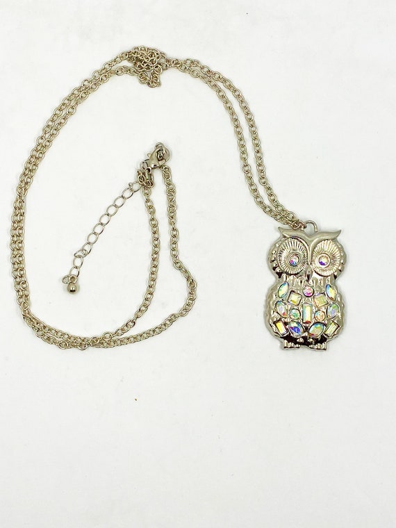 30" Crystal and silver owl necklace with 3" extender