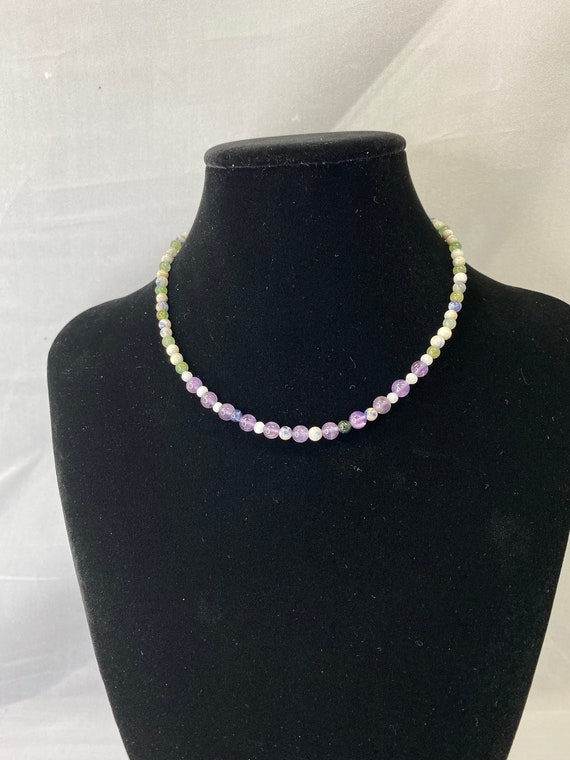 15" sodalike, aventurine, and amethyst choker