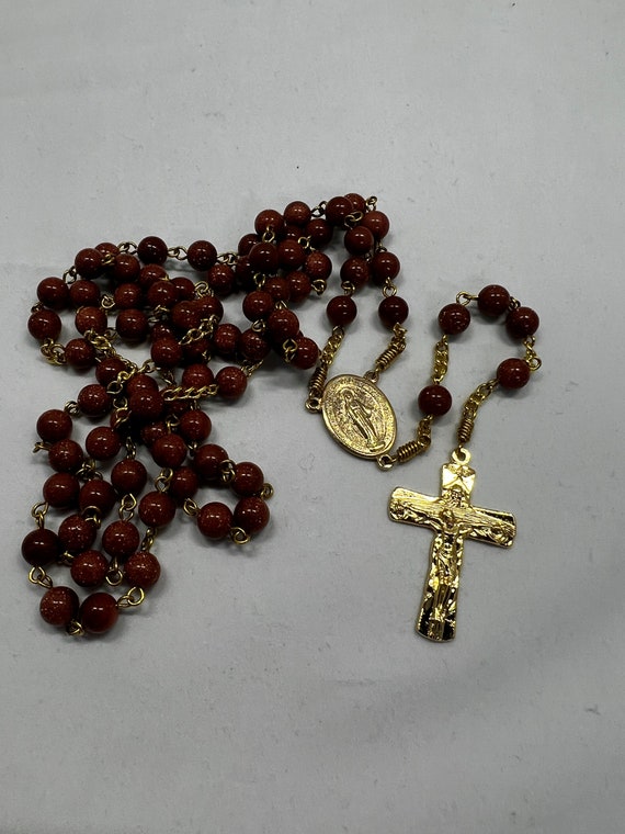 30.5" brown goldstone 7 decade Franciscan crown rosary