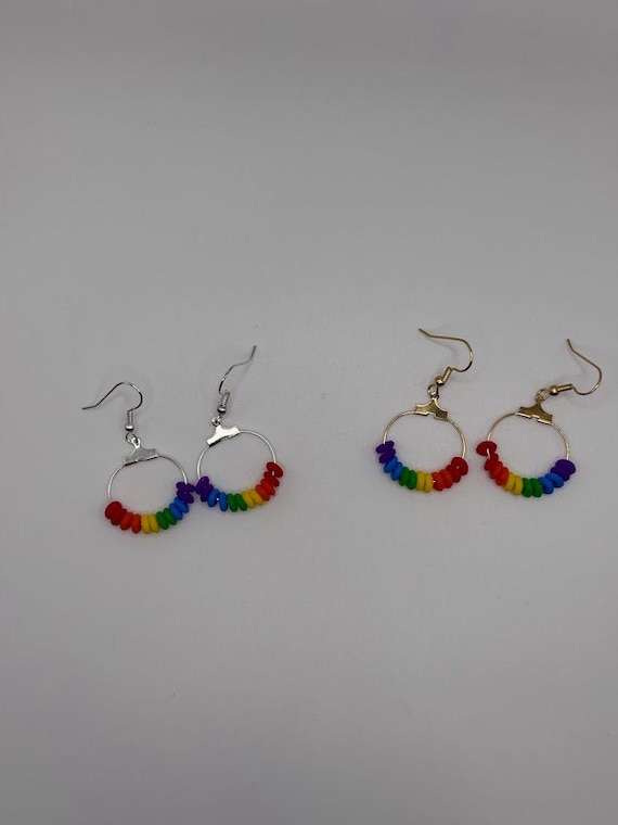 Rainbow rubber ring earrings on silver or gold