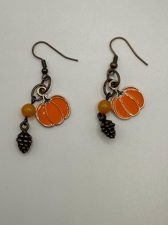 Enamel pumpkin earrings