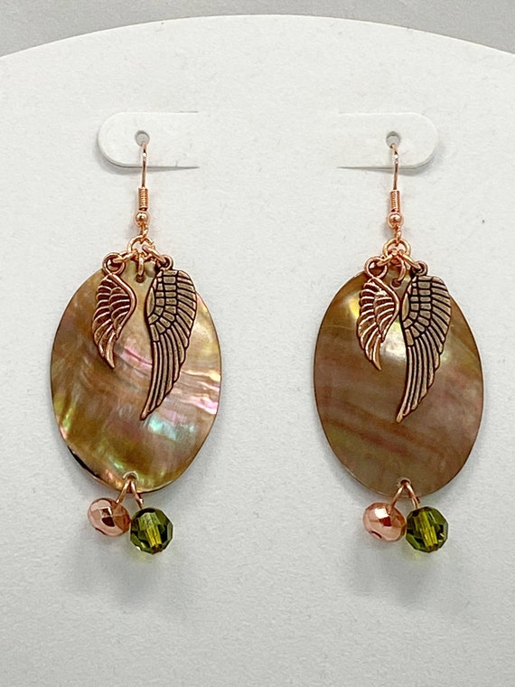 3" copper angel wings earrings