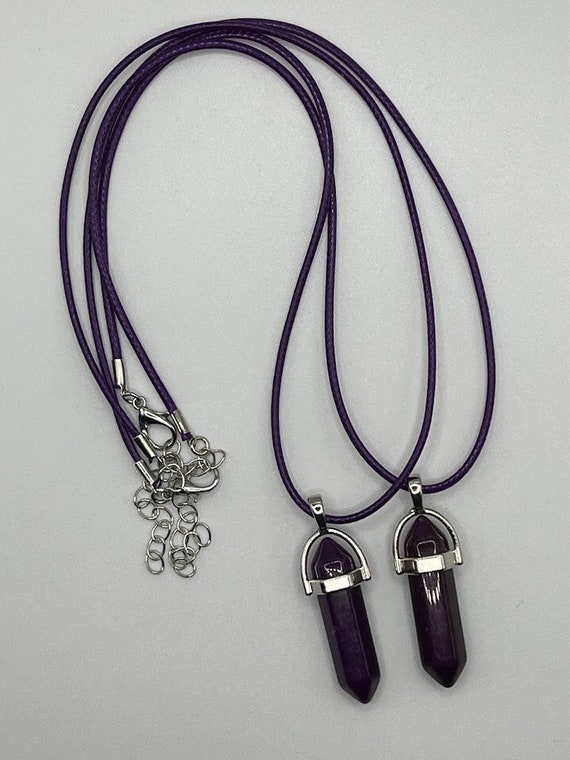 Purple glass pendant on 18" purple cord with silver lobster clasp and 2" extender