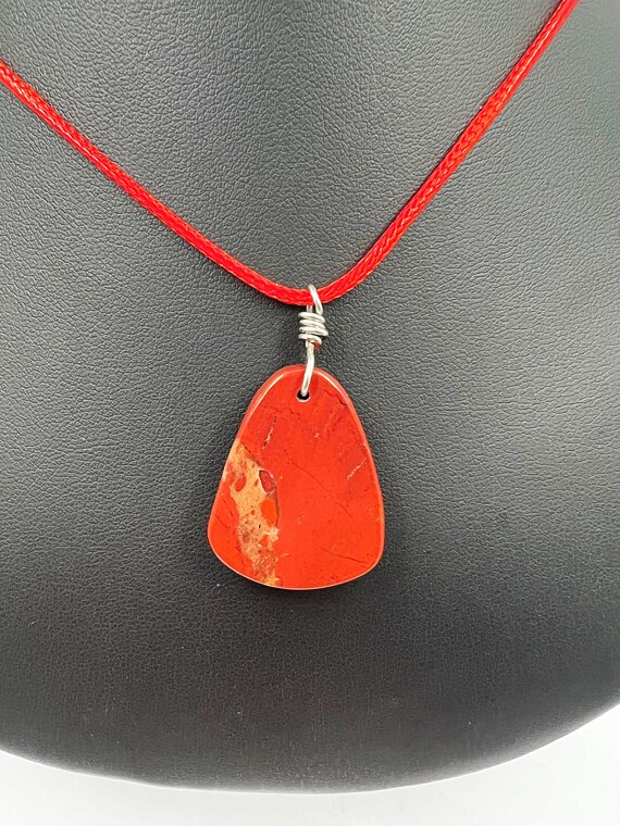 18" red jasper cross or drop pendant on cord