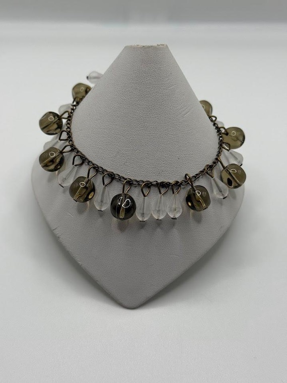 8" frosted teardrop and brown rounds bracelet