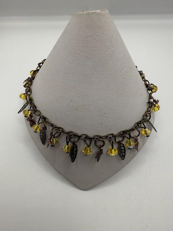 9.5" brass and copper leaf charm bracelet