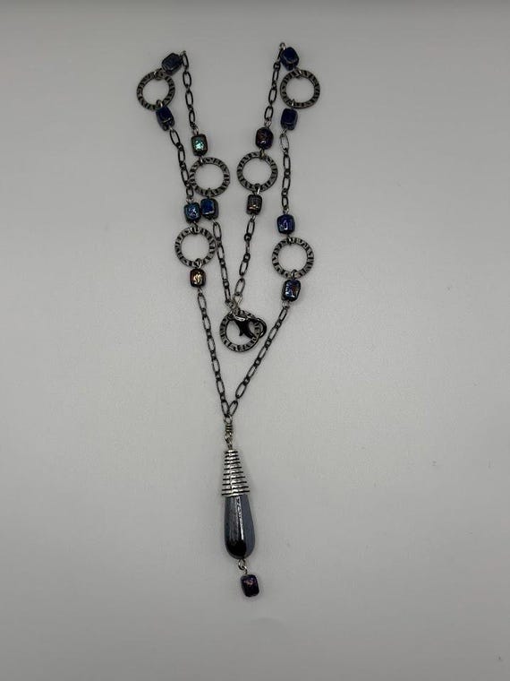 20" blue lustre bead pendant necklace
