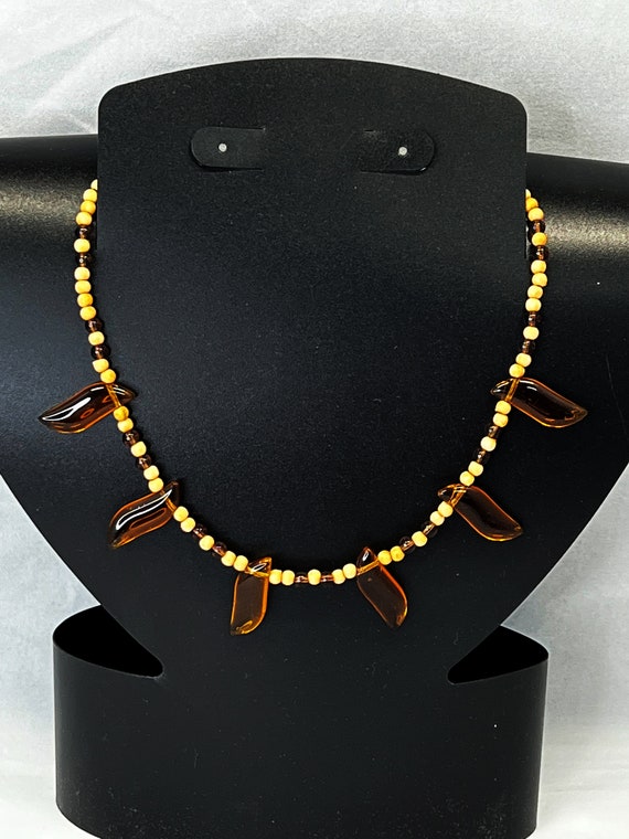 17" brown glass bead necklace