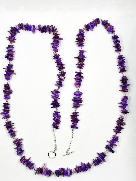 40" purple mother of pearl chip necklace