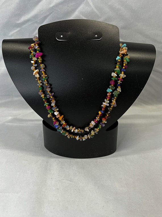 36" continuous loop gemstone chip necklace
