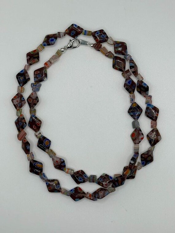 23" purple millefiori glass bead necklace