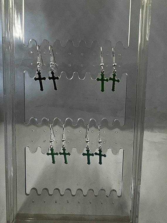 Greens enamel cross earrings