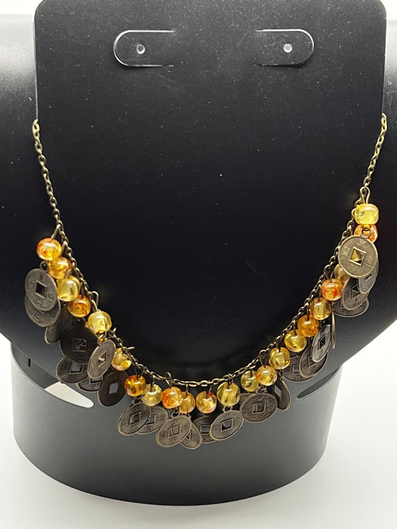 19"brass Chinese coin drop necklace