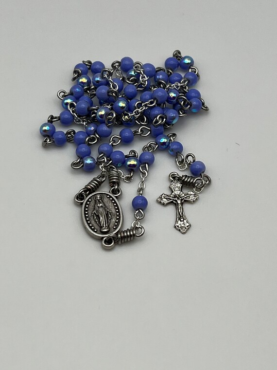 16" blue shimmer bead rosary