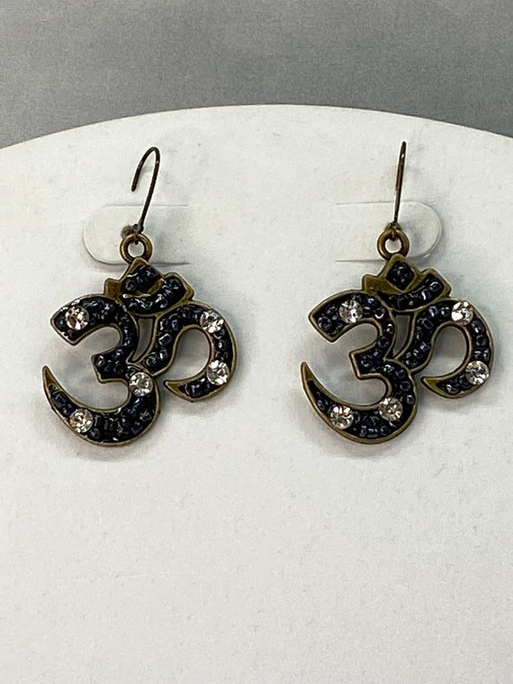 Bead and crystal Om earrings