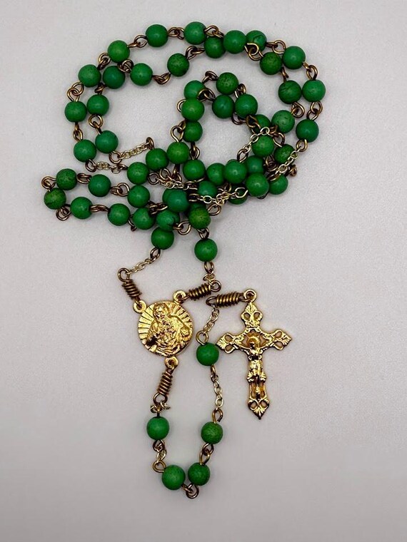 21" green howlite bead rosary with God the Father center