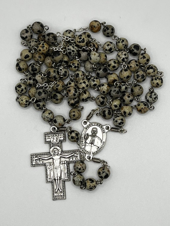 31" Dalmatian jasper 7 decade Franciscan Crown rosary