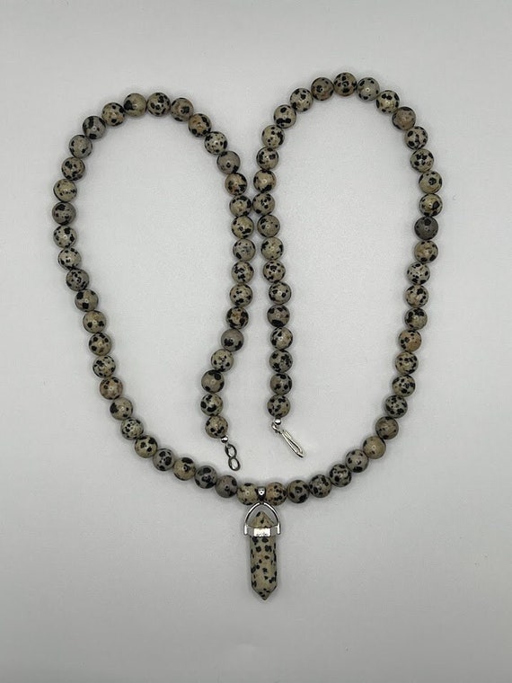 26" dalmatian jasper beaded necklace and point