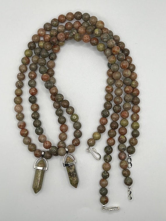 26" autumn jasper beaded necklace with point