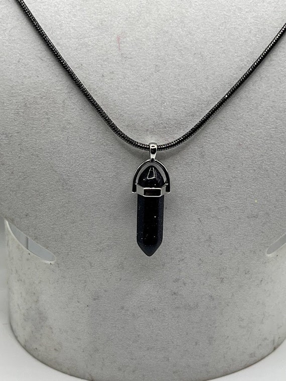 18" blue goldstone pendant on gunmetal