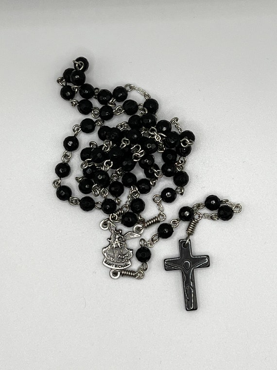 20" black faceted bead rosary (3 options)