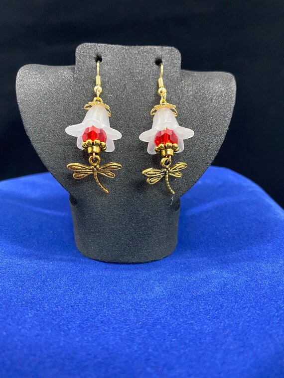 Flower and dragonfly earrings