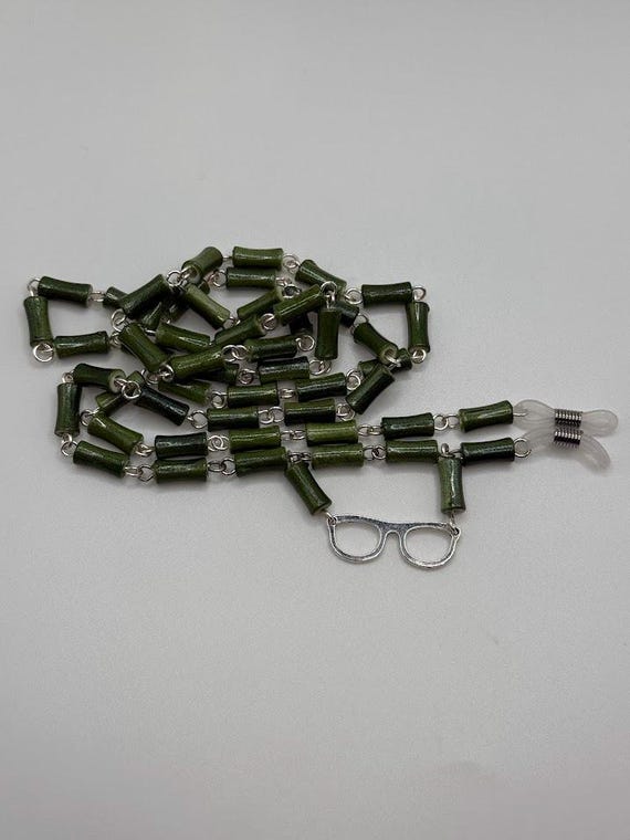 36" green fluted tube eyeglass chain