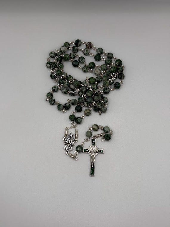 28" tree agate bead crown rosary