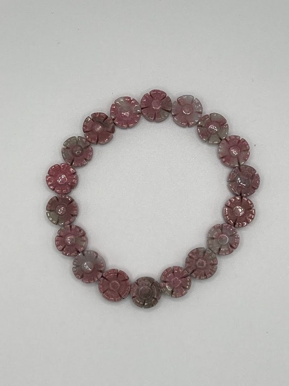 7" rhodonite carved flower bracelet