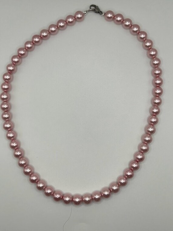 21" pink glass pearl necklace