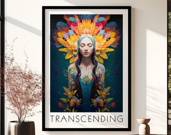 PRINTABLE Spiritual Yoga Art | Inspirational Meditation | Yoga Studio Home Decor | Wall Art Prints | Vivid Colorful Flowers | "Transcending"