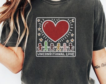 Camiseta "Amor incondicional": Camiseta de colores cómodos estilo pop art de Keith Haring