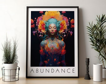 PRINTABLE Spiritual Yoga Art | Inspirational Meditation | Vivid Colorful Flowers | Yoga Studio Home Decor | Wall Art Prints | "Abundance"