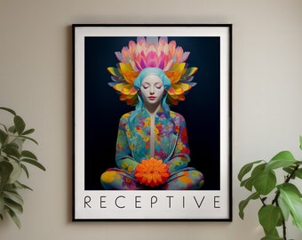 PRINTABLE Spiritual Yoga Art | Inspirational Meditation | Yoga Studio Home Decor | Vivid Colorful Flowers | Wall Art Prints | "Receptive"