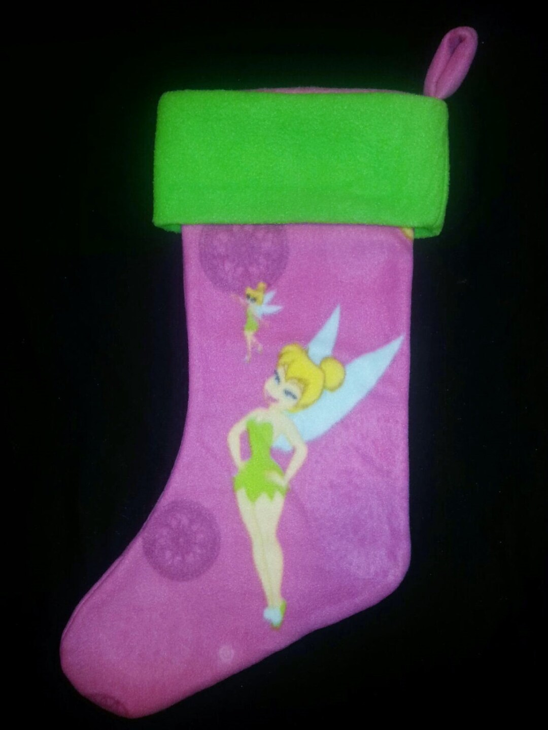 Pink Tinker Bell Fairy Christmas Holiday Stocking W/ Lime Cuff Etsy