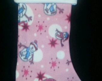 CLEARANCE Large 21" Pink Snowman Christmas Holiday Stocking