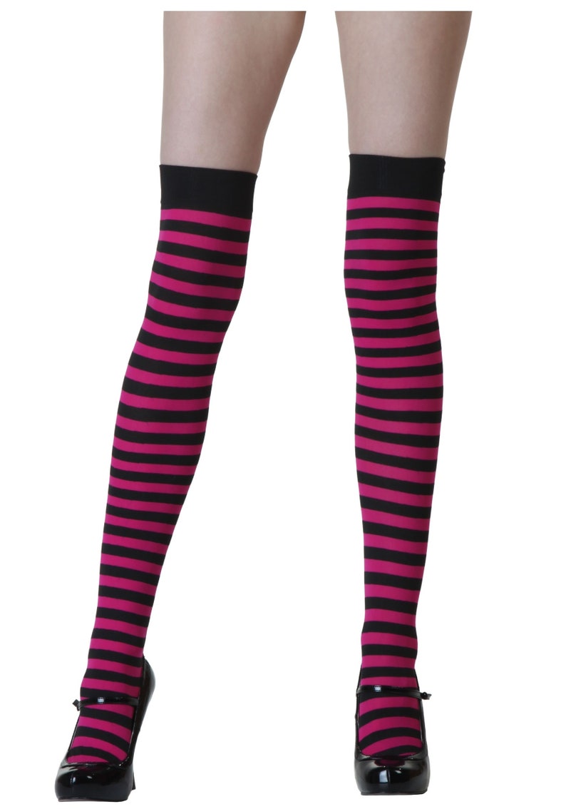 Fuchsia Pink & Black Knee High Striped Socks Etsy