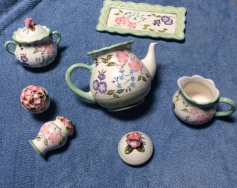 Floral 6 Piece TEA SET Dogwood, Pansies, Wild Flowers