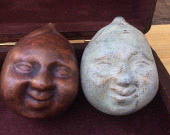 Leaf Head Figurines White and Bronze Heads