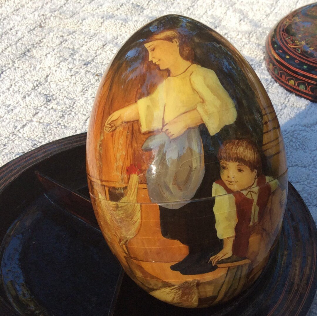 Wooden Egg Figurine Hidden Music Box Etsy