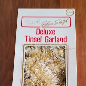 Vintage Golden Sleigh Premium Gold Tinsel Garland ~ MCM Christmas Decor ~ Vintage Holiday Decor ~ Vintage Christmas Tree Decor ~ USA